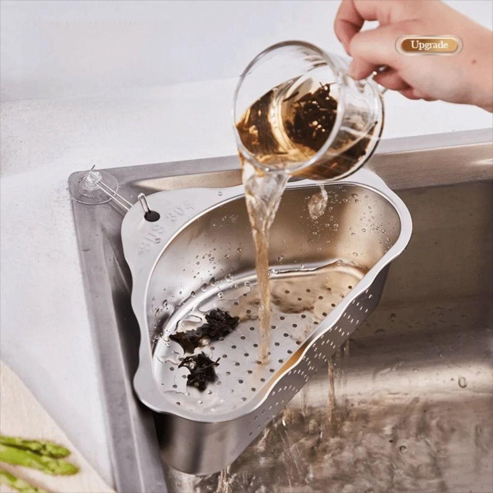 Mesh Colander Portable Strainer Stainless Steel Triangle Sink Shelf Kitchen Strainer  Household