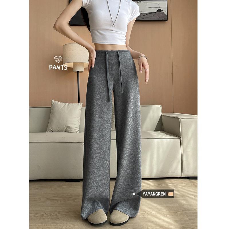 Gray wide-leg pants women's summer thin new high-waisted drape and thin straight narrow version small sweatpants