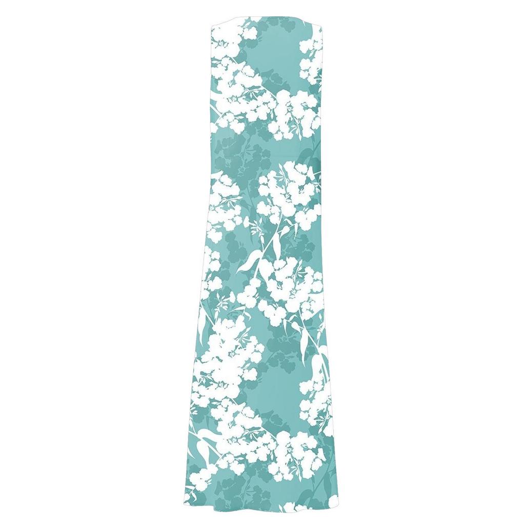 Women Sleeveless Casual Floral Print Pocket Dress Loose Fit Cotton Linen Blend Summer Maxi Dress with Round Neck and Side Pockets