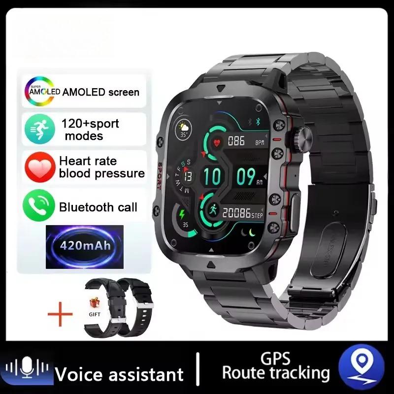 New For Android Military Smart Watch Men Flashlight Heart Rare Waterproof Outdoor Sports Tracker Wireless Calling Smartwatch