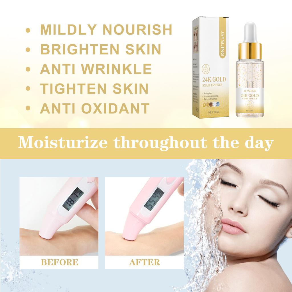 24K Gold Facial Essence Hydrates, Moisturizes, Fades Wrinkles, Deep Cleanses, Shrinks Pores, Brightens Skin