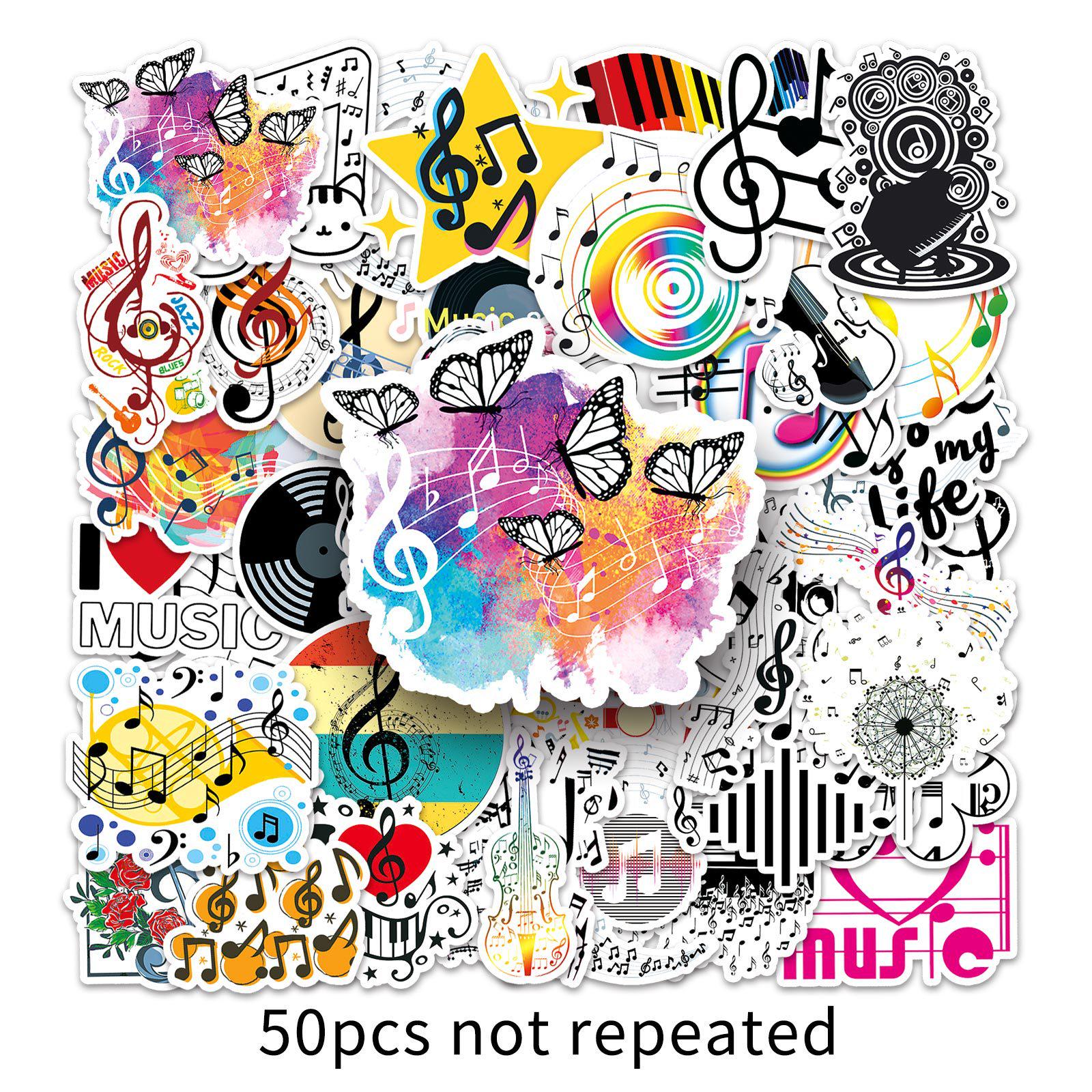 50-Piece Creative Music Notes Waterproof Stickers for Journaling, Deco, Suitcases, and Phone Cases