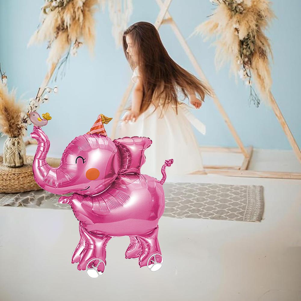 1 Piece of Pink Elephant Foil Balloon with Wheels, Suitable for Birthday Parties, Animal-Themed Birthday Parties, and Jungle-Themed Party Decorations