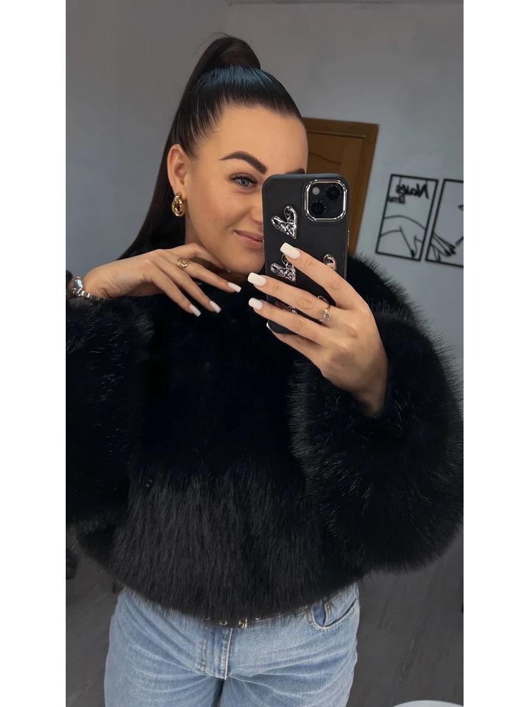 Palton Scurt Casual de Damă cu Blană de Vulpe Toscana - Stil Stradal European & American