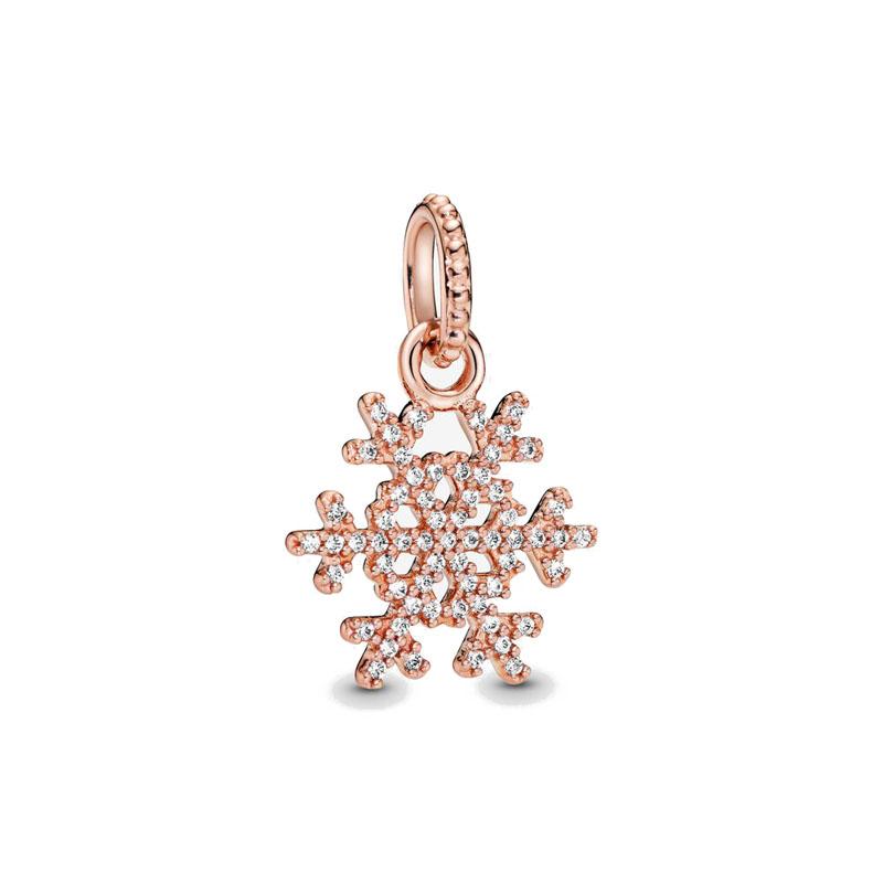 New copper Sparkling Snowflake Pendant Dangle Charm Bead Compatible With Authentic Bracelets Do It Yourself Jewellery Women Gift
