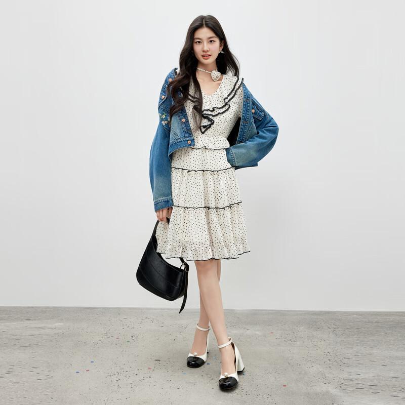 Qiushuiyiren Elegant Contrast Lace A-Line Midi Dress