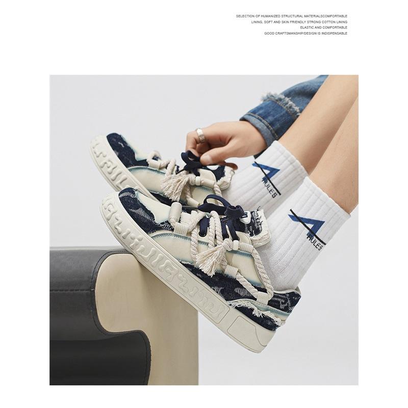 Sneakers Patchwork di Jeans Scarpe Casual con Lacci e Plateau