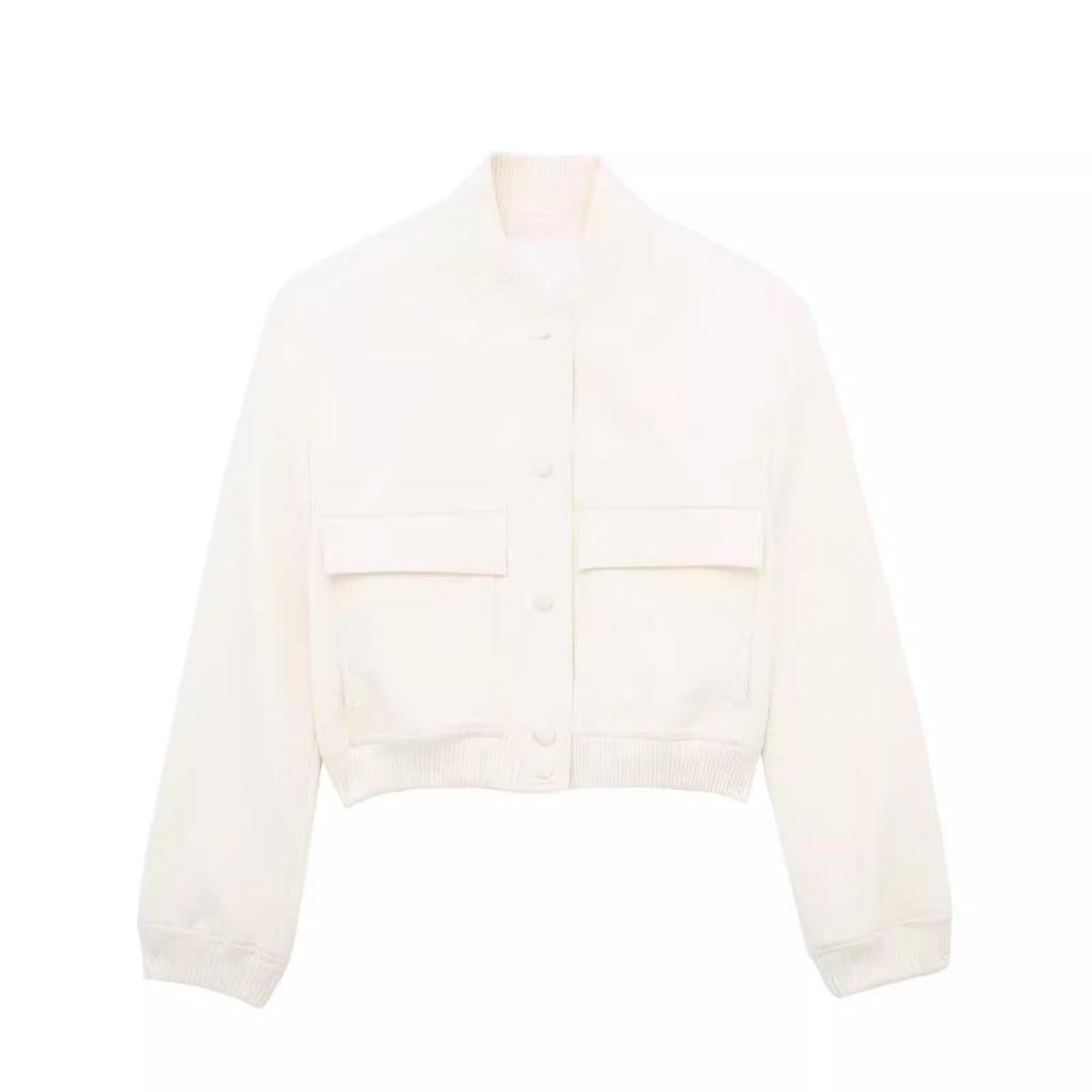 Summer 2024 Women's European-American Style Bomber Jacket with Large Pockets