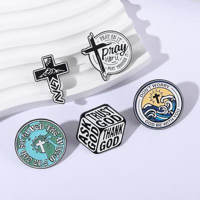 DON'T WORRY GOD BE WITH YOU Enamel Pins Custom The Cross of Jesus Brooches Lapel Badges Clothes Funny Jewelry Gift for Friends