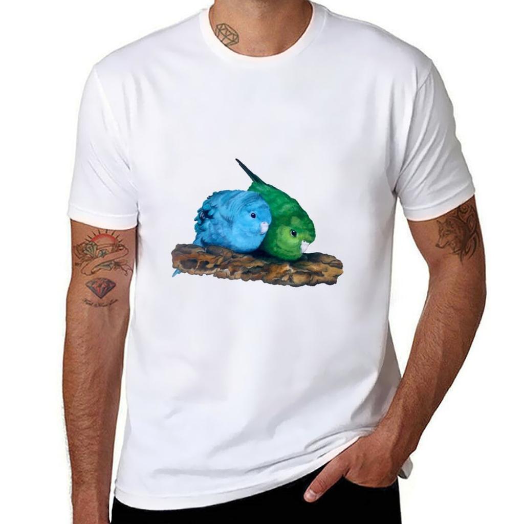 Pair of Lineolated Parakeets TShirt Casual Everyday Short Sleeve TShirt