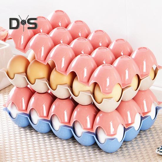 HOW-E 2Pcs Eggs Rack Multi-Color Reusable Plastic 15 Grids Eggs Storage Plate for Kitchen