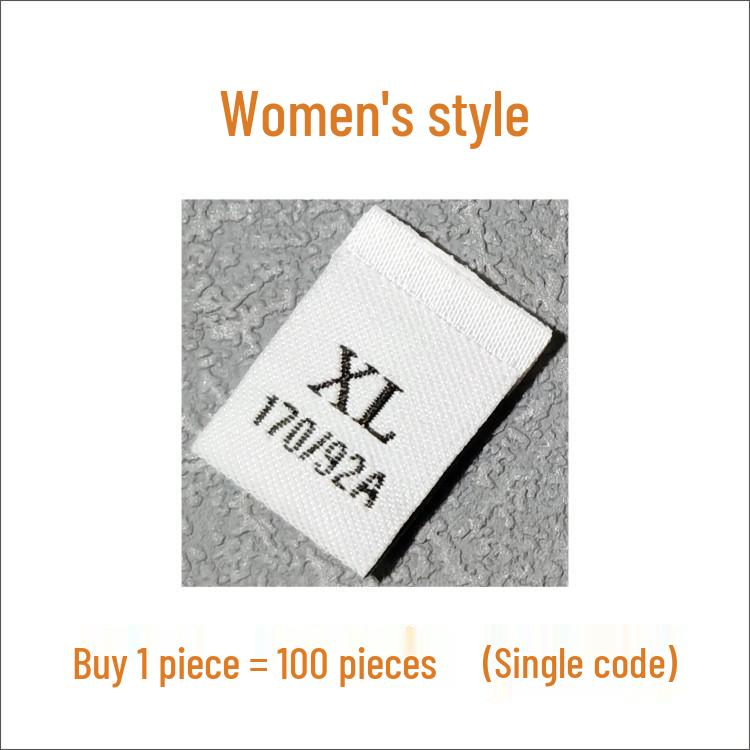 In-Stock Men's & Women's Woven Size Labels: Custom Black & White Trendy International Brand.