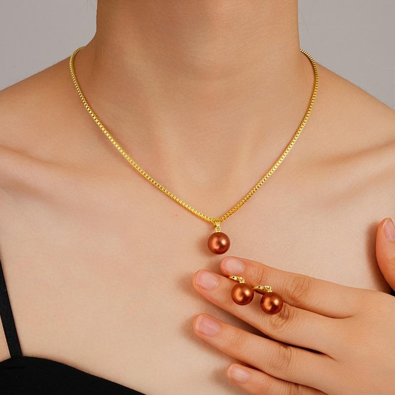 

Women Rose Gold Tone Pearl Drop Hoop Earrings Pendant Chain Jewelry Set 1pcs червоний