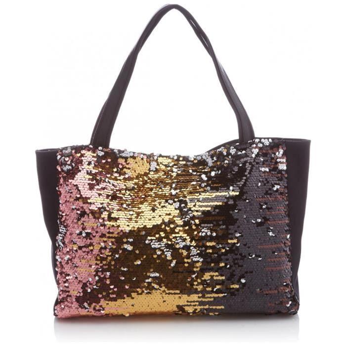 Tote Bag - LE TEMPS DES CERISES - METALIK 1 - Black/Taupe - 100% Polyester - Shoulder Bag