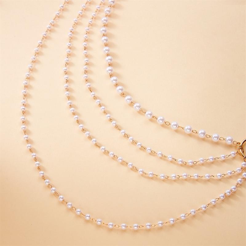 Vintage Style Layering Pearls Fringe Necklace with Geometric Accents Sturdy Electroplated Finish Chain for Parties Event