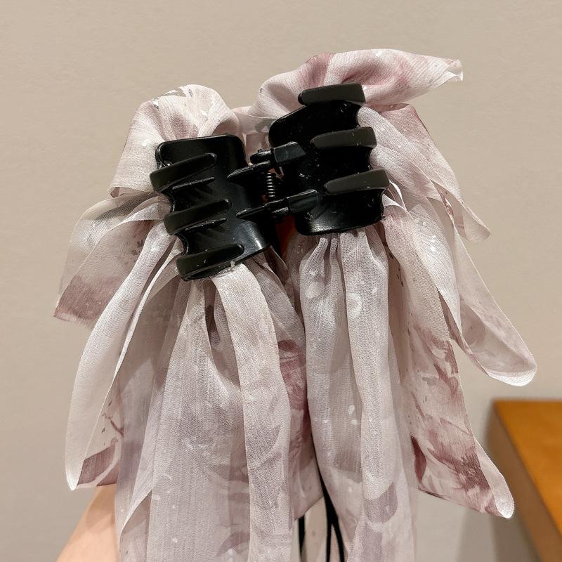 Drcená květina Vícevrstvá mašle Vlající stuha Sponka do vlasů Dámská Nízký ohon Skřipec na vlasy Zadní část hlavy Žraločí skřipec