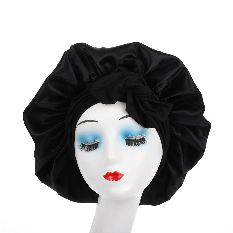 Women Satin Sleep Cap Silky Bonnet Hair Protection Wide Band Stretchy Night Head Wrap For Shower Edge Cover Solid Color Comfortable Accessory