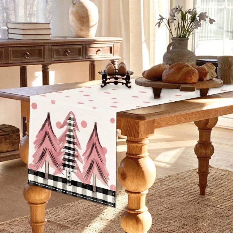 Simple Christmas Linen Table Runners, Pink Table Runner, Dining Table Decoration, Household Party, Holiday Decoration