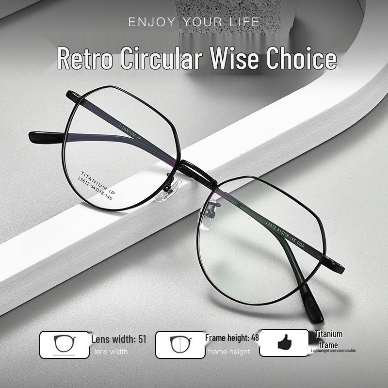 

Retro Style Pure Titanium Eyewear: Polygon-Wide Full-Rim Round Frames