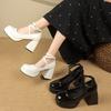 Women's Black Footwear on Heeled Shoes Woman New Elegant Vintage Lolita Mary Jane Shoes Black Round Toe High Heels Party Shoes