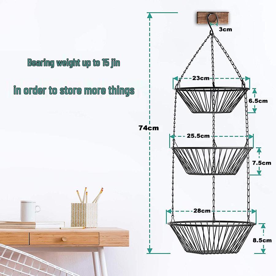 Wrought Iron Three-Tier Folding Fruit Storage Basket