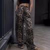 Pantaloni lungi pentru femei Pantaloni largi cu talie înaltă elastică cu buzunare Pantaloni casual în stil de stradă cu imprimeu leopard