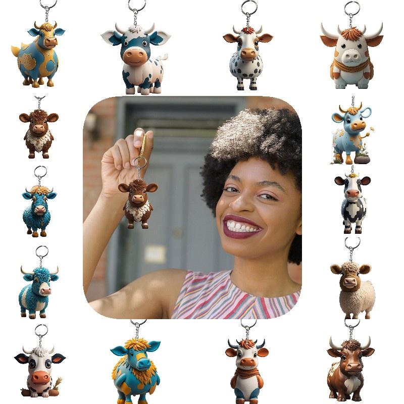 Cow Keychain Cartoon Acrylic Car Keyring Bull Backpacks Pendant Gifts Novelty
