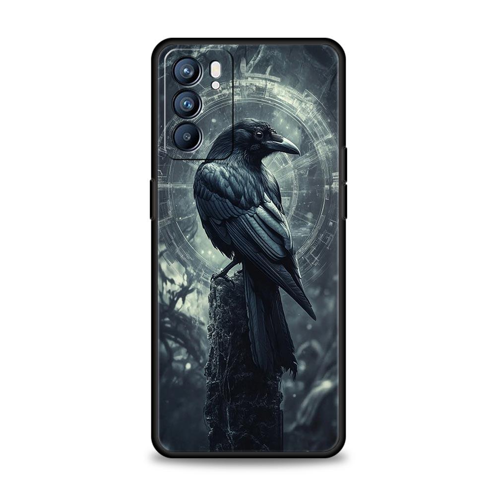 Black Raven Phone Case For Oppo A17 A31 A54 A57 A78 A79 A98 Find X5 X6 Reno 6 7 8 10 11 12 13 F Pro 5G Soft TPU Cover Fundas Bag
