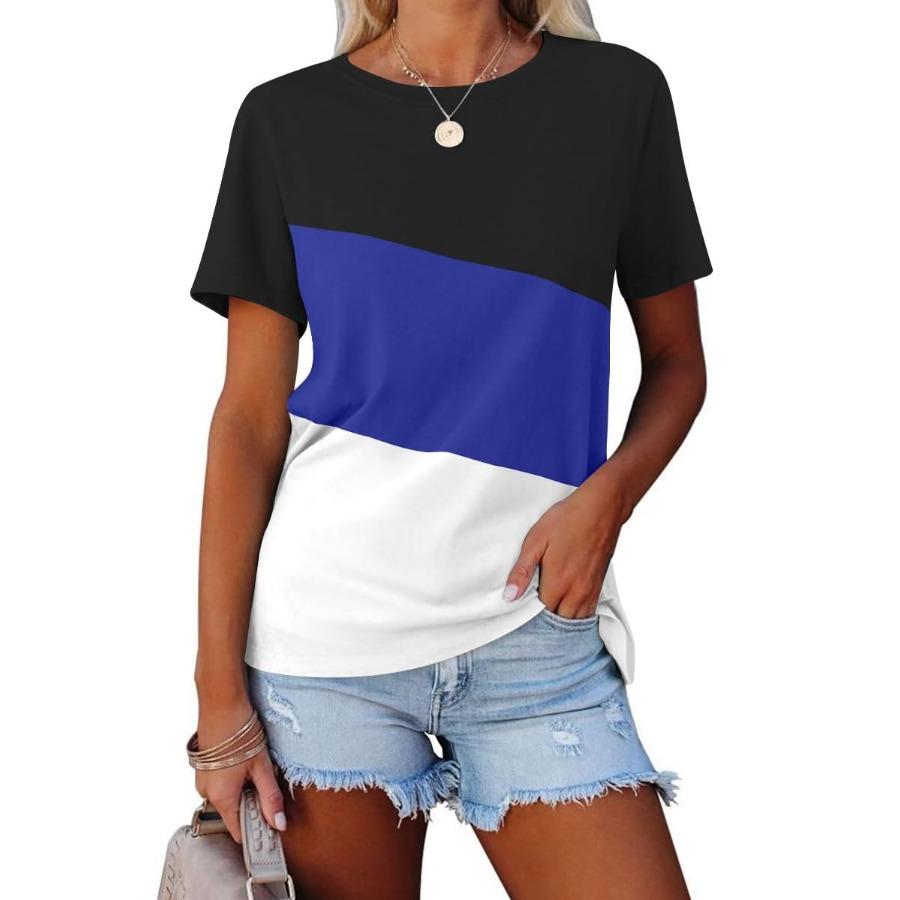Women's Summer Color Matching Top Casual Short Sleeve Crew Neck T-Shirt