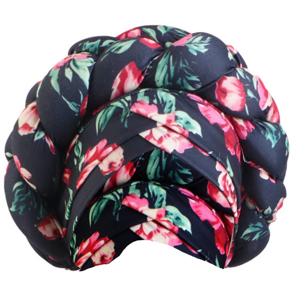 African Braided Headwrap High Skull Turban Cap Flower Printed Hijab Head Scarf for Music Festival Theme Event Oversized