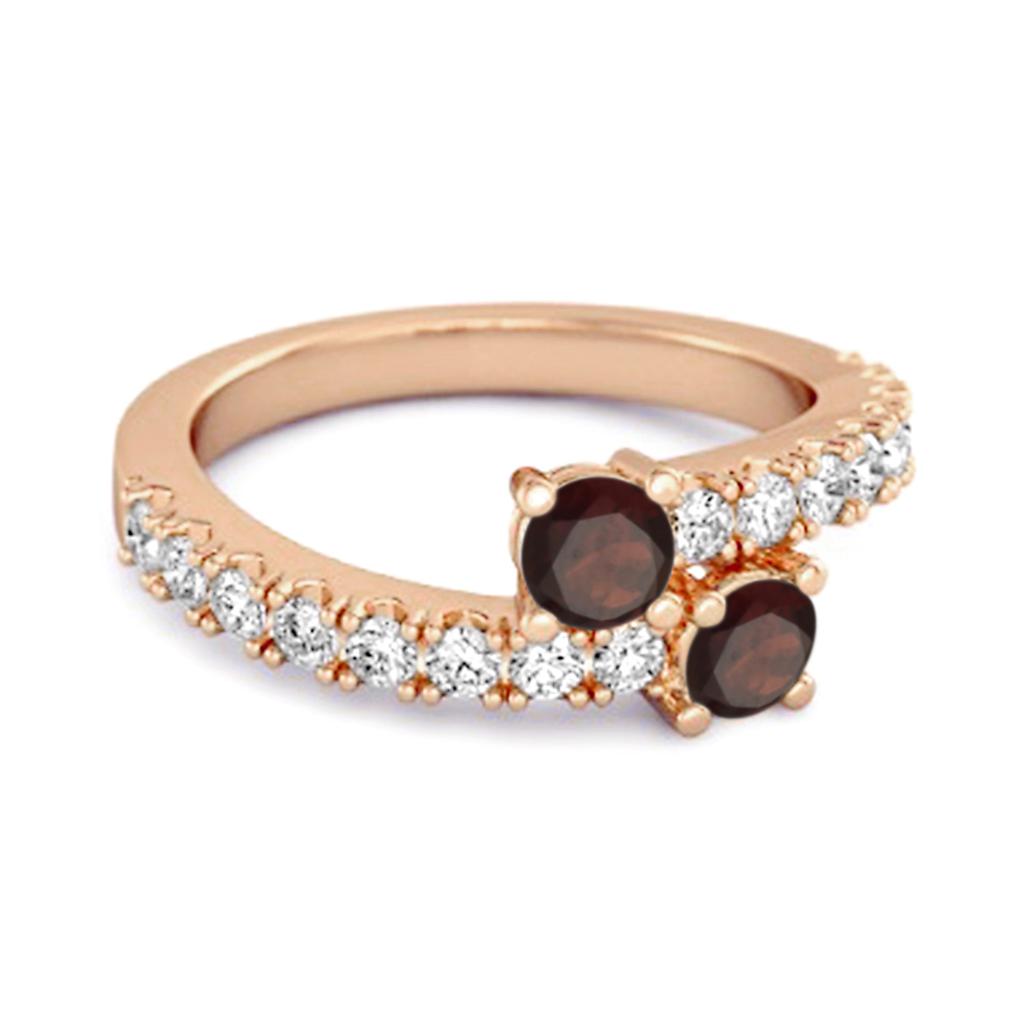 Garnet Twin Stone with Accents Bypass Ring - 925 Sterling Silver Rose Gold Vermeil