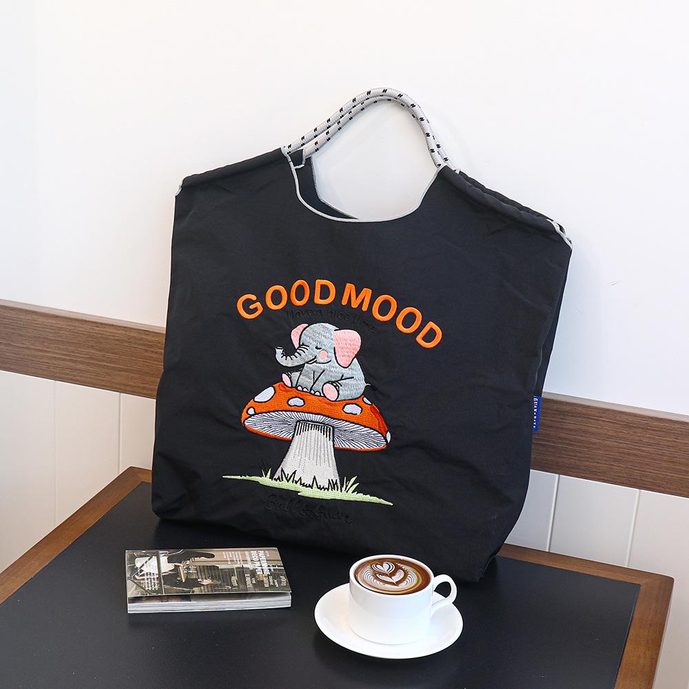 Trendy Large-Capacity Japanese-Style Nylon Embroidery Shoulder Bag for Women