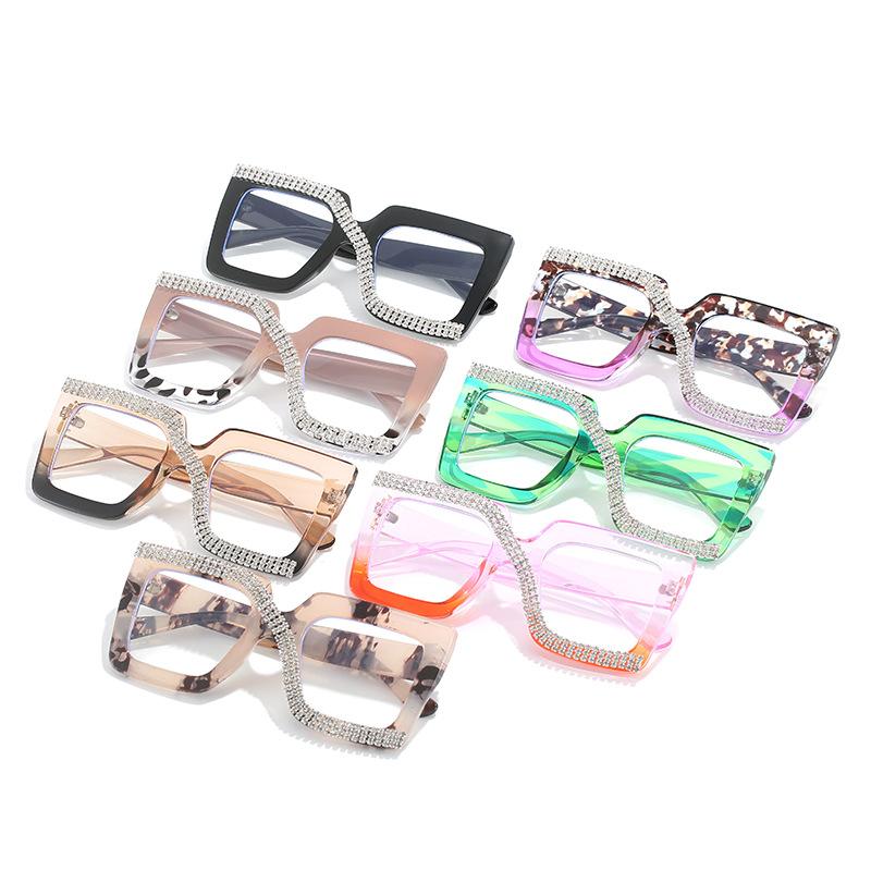 Diamond-Encrusted Glasses Frame, Personalized Punch, Colorful Square Frame Glasses, Hip-Hop Flat Glasses.