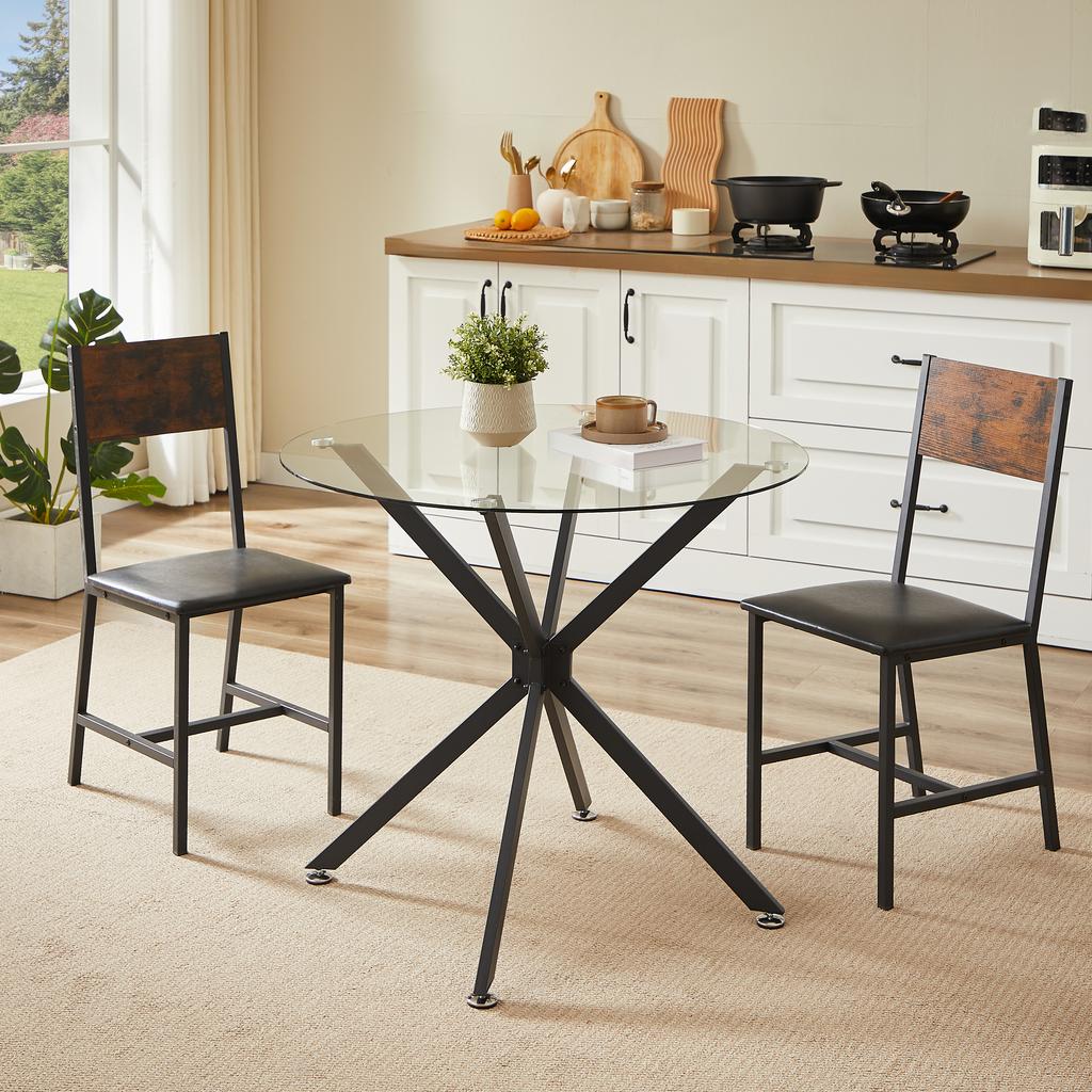 Mesa de Comedor Redonda de 80 cm hecha de Vidrio Templado, Adecuada para 1-4 Personas, Mesa Pequeña para Cocina que Ahorra Espacio, Equipada con Patas Metálicas Resistentes, Negra