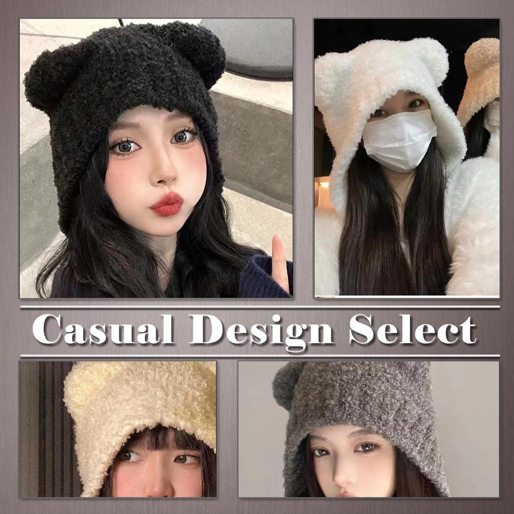 Knitted Hat with Bear Animal CP971 [One Limitation] Ears, Casual, Costume, Print, Fluffy, Fashionable, Women's (Black)