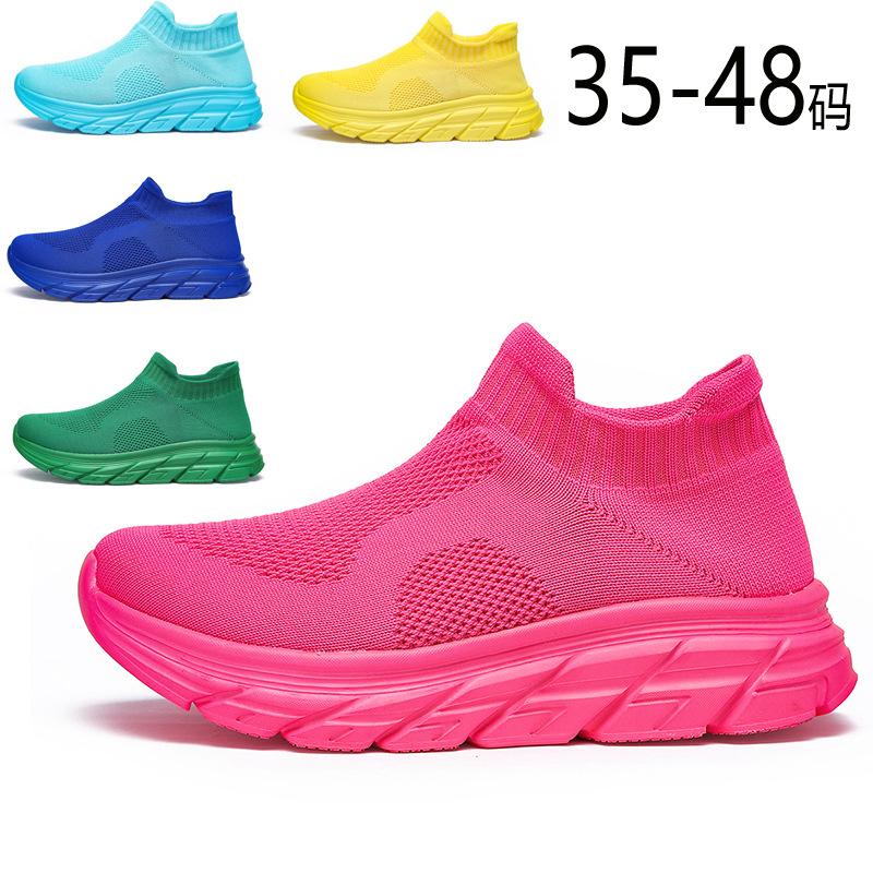 2025 new men's shoes spring and summer fly-woven socks breathable and lightweight one-pedal mesh shoes men's casual shoes