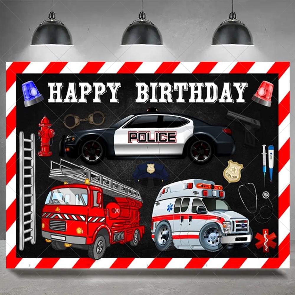 Firefighter Firetruck Theme BackgroundRed Fire Truck Children Boy Birthday Party Decor Baby Shower Photography Backdrop Props