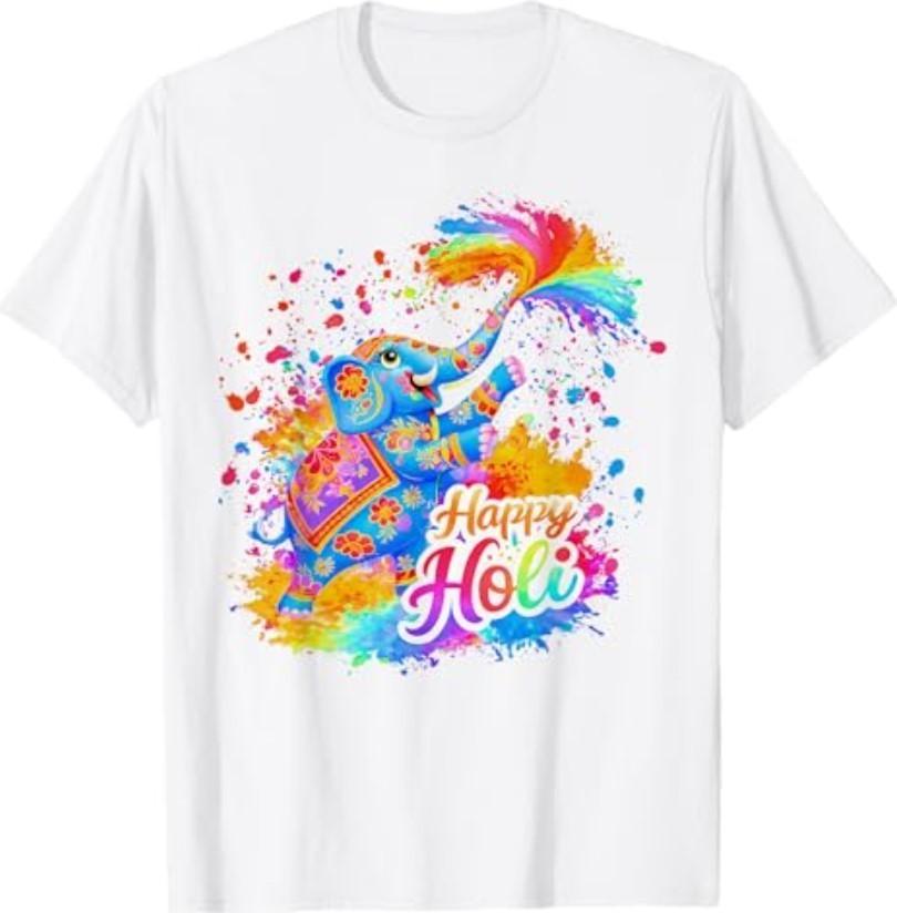 Happy Holi 2026 Kids India Hindu Colorful Elephant Festival T-Shirt S разноцветный
