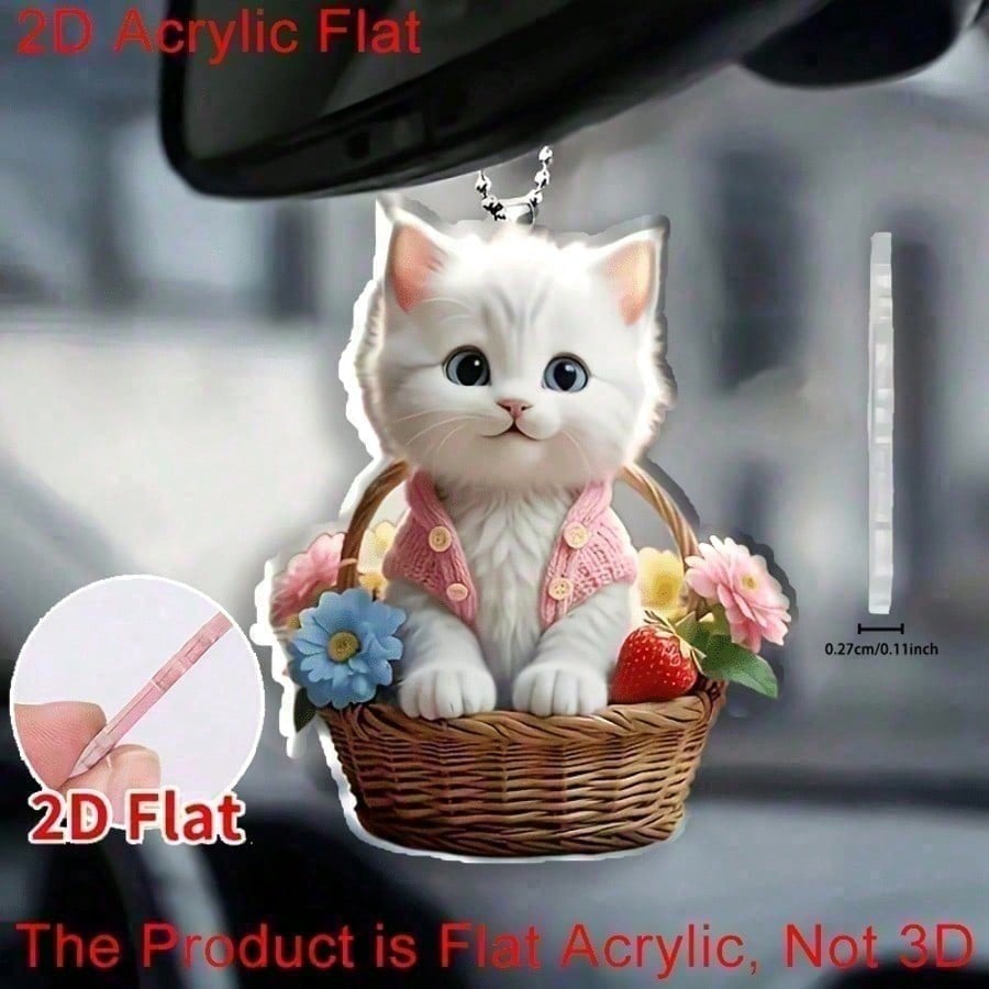 

1 Sweet Gift For Cat Owners: Acrylic Cat Charm With Angel Wings For Keychain Or Car Decor