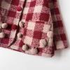 Girls' Mori Style Plaid Wool Coat & Vest Dress Winter Set