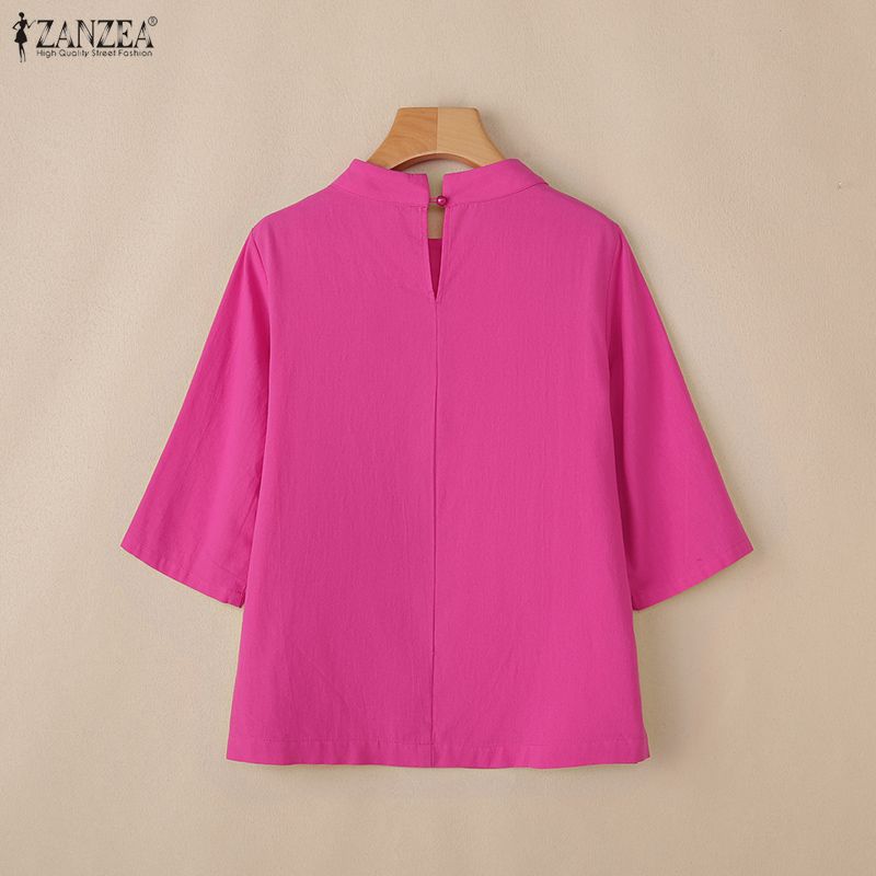 ZANZEA Lässige Bluse mit Rundhalsausschnitt und 3/4-Ärmeln für Damen