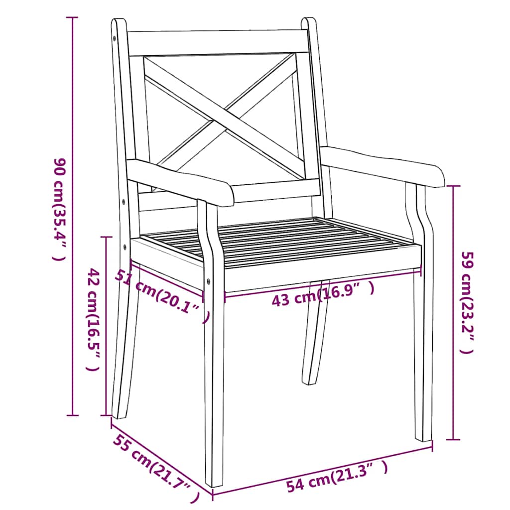 Garden Dining Chairs 2 Pcs Solid Acacia Wood