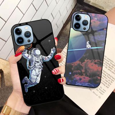 Universum Astronaut Fall für Iphone 14 13 12 11 Pro Max Mini Xs Xr X 7 8 6 s plus Se 2022 Gehärtetes Glas Abdeckung Schutz Shell