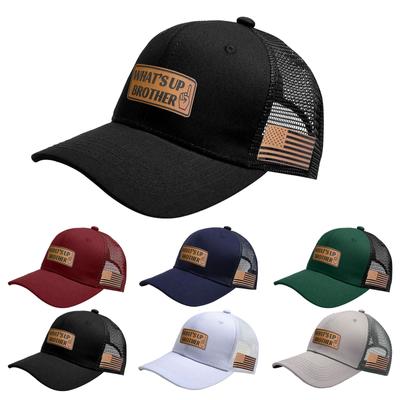 Gorra de béisbol de malla para camionero, gorra de béisbol con parche de cuero para camionero para hombres y mujeres, con cierre a presión