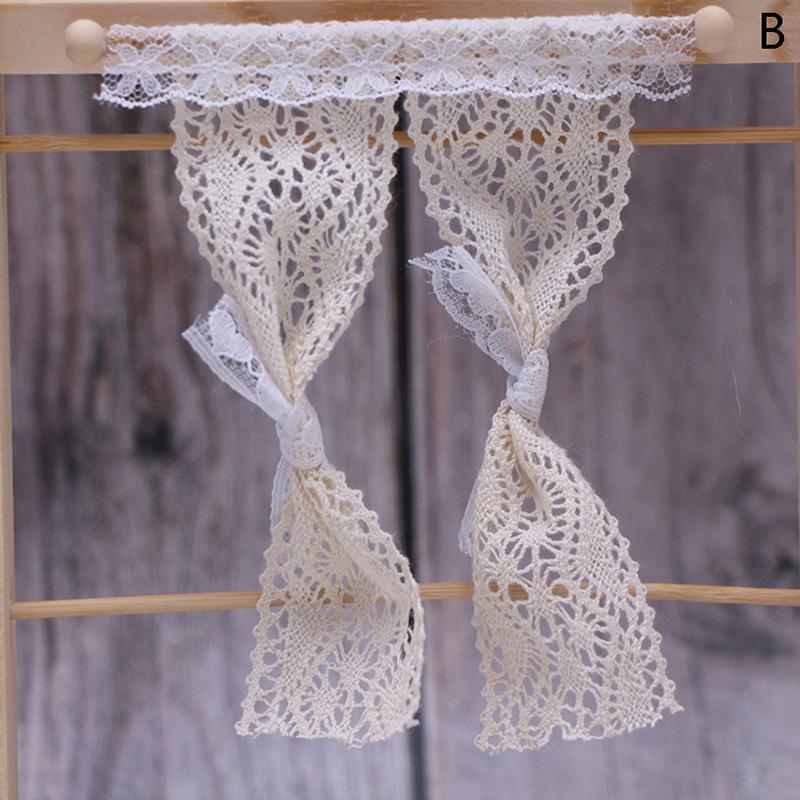 1:12 Cute Dollhouse Miniatures Daisy Flower Curtain Lace Curtain Cotton Curtain for Dolls House Bedroom Furniture Decor