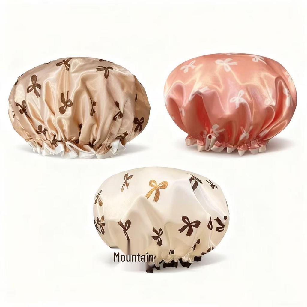 Waterproof Women's Shower Cap - Double Layer, Enlarged & Thickened, Universal Fit, Oil & Smoke Resistant for Bathroom & Kitchen.