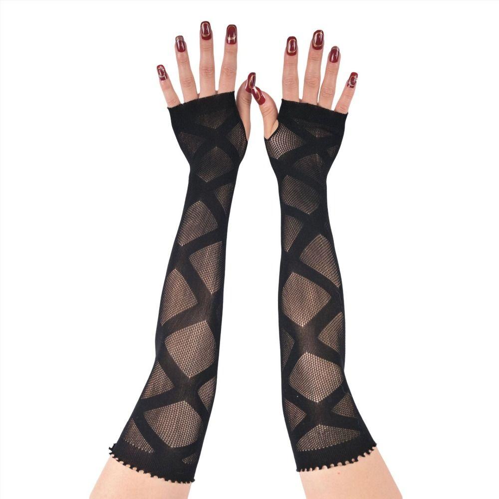 Star Fishnet Long Mesh Gloves Performance Dance Fingeless Gloves Halloween Costume
