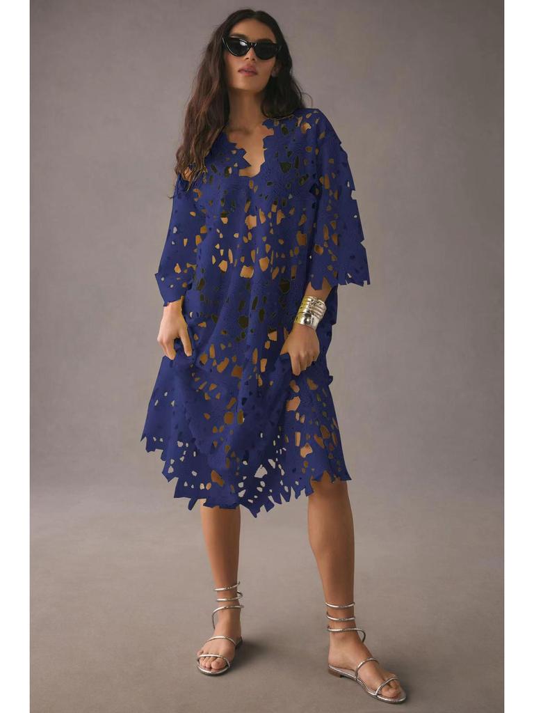 2023 New European & American Casual Loose Beach Vacation Lace Cover-Up Shirt