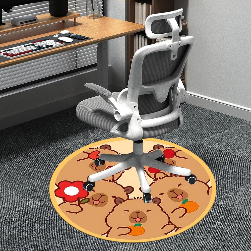 

1pc Cute Capybara Chair Carpet for Office, Round Non-Slip Durable Large Size Office Carpet, Suitable for Office, Beautiful Decoration 80cm