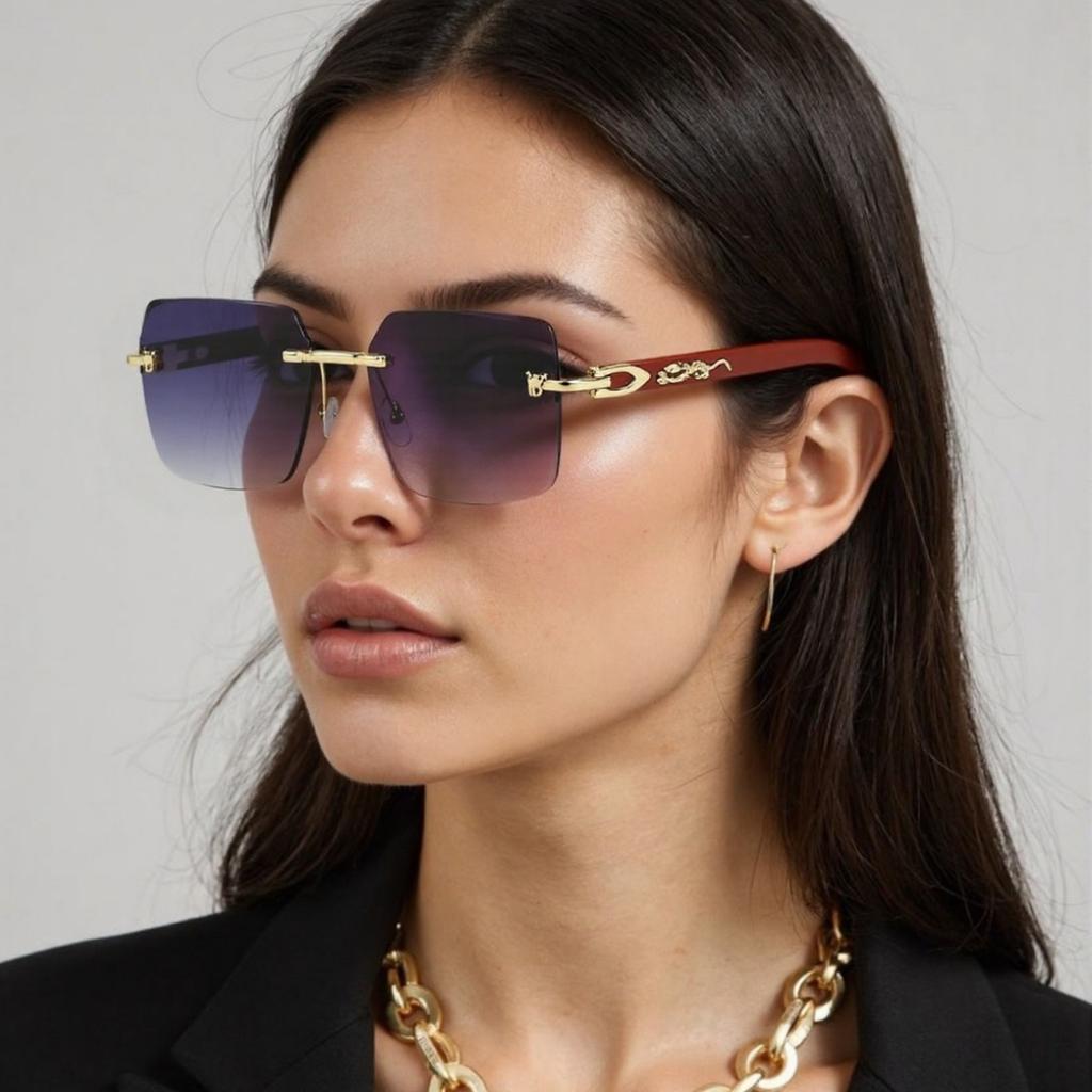 New Leopard Head Sunglasses Frameless Trend Street Sunglasses Joker Box Women Sunglasses